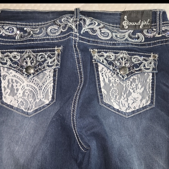 Soundgirl Dark Blue Jeans with White Lace Detail - Picture 1 of 3